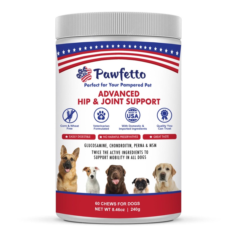 Advanced Hip & Joint Support Plus Supplement for Dogs, with Perna, Glucosamine, Chondroitin, MSM. Easily Digestible, Delicious Duck Flavor. Perfect for Your Pampered Pet (60 Dog Chews)