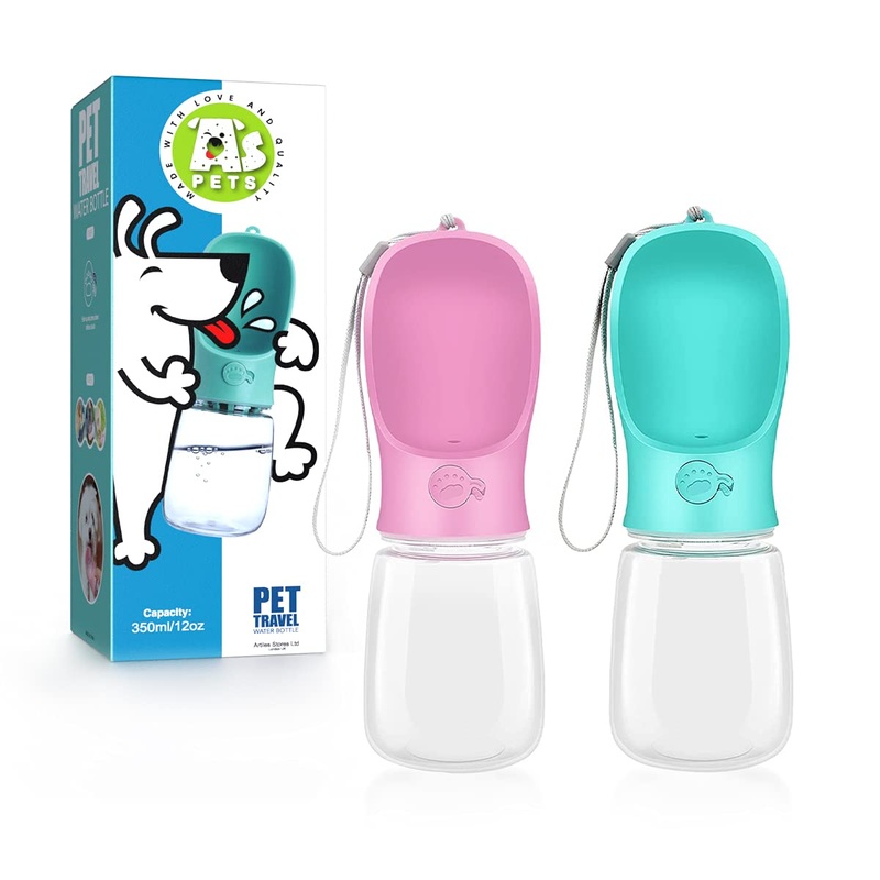 AS Pets Portable Dog Water Bottle 350ml, Pet Water Dispenser, Pets Water Bottle Suitable for Walking Drinking, Antibacterial Leak Proof Dog Travel Drink Bowl, Pet Outdoor Cup Dog Gift (350ml, Blue)