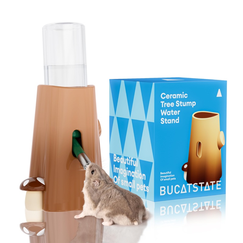 BUCATSTATE Hamster Water Bottle with Holder Ceramic, 120ml Rat Water Bottle Stand for Glass Tank – No Drip, Chew Proof for Gerbil, Hedgehog, Dwarf Hamster, Small Pets
