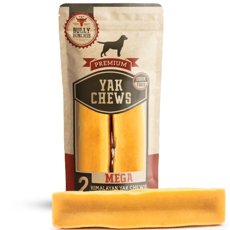Bully Bunches Mega Authentic Yak Cheese Himalayan Chews for Giant Dogs & Super Aggressive Chewers – All Natural Dog Treat Dental Chews, Made with Real Yak Milk – Lactose & Rawhide Free (2 PK) Mega, 2 Pack