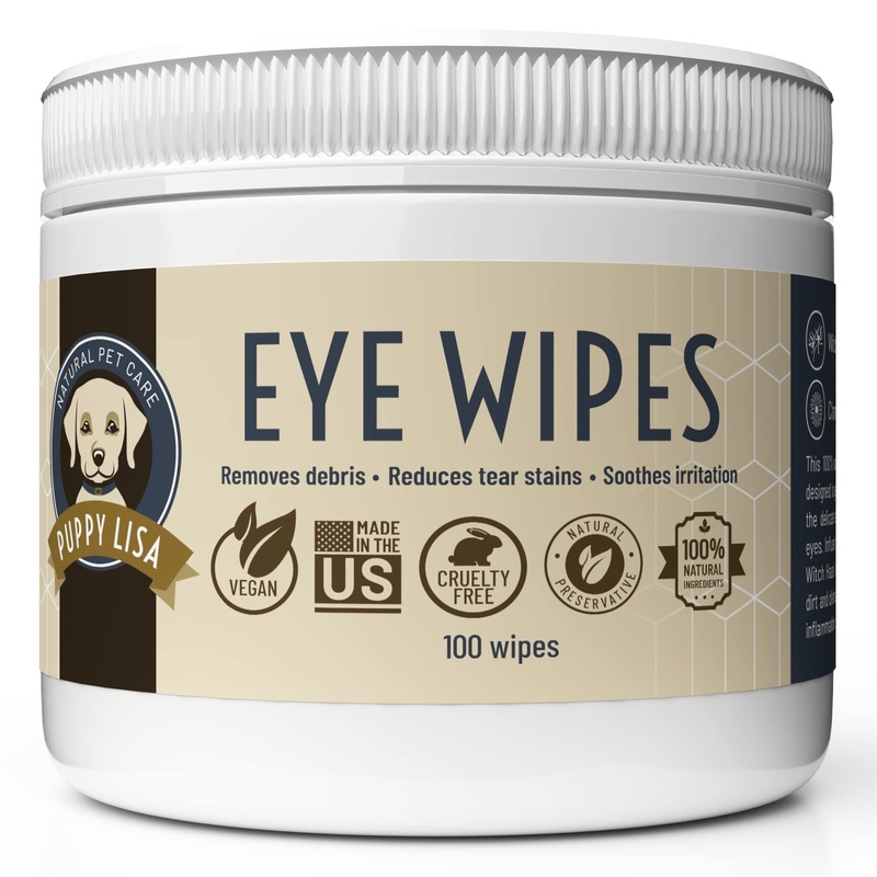 Dog Eye Wipes – Tear Stain Remover Hypoallergenic Made in The US Natural Eye Wipes for Dogs, Non-Irritant – with Aloe and Chamomile – Eye Wipes for Small Dogs for Discharge and Crust 100 Count