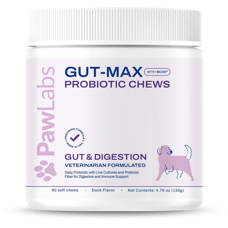 Gut-Max Probiotic Chews – Patented BC30 Bacillus Coagulans – Natural, Vet Formulated Digestive & Immune Support – Relieves Diarrhea, Constipation, Bloating – Duck Flavor – 90 Soft Chews