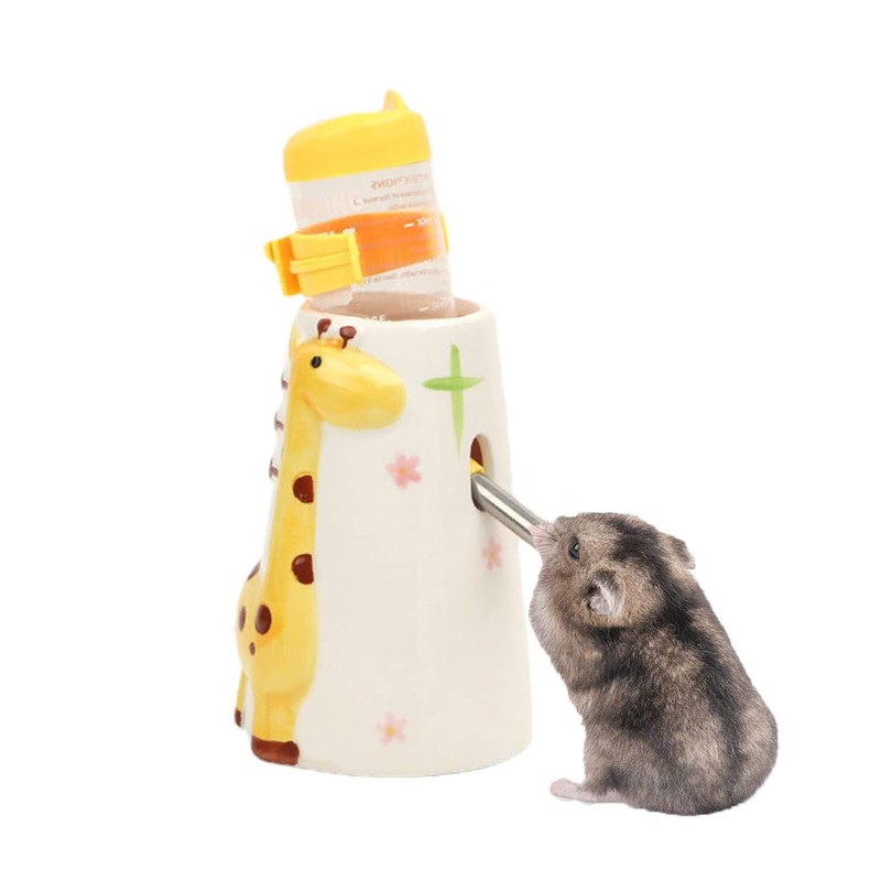 Hamster Water Bottle Small Animal Standing Water Dispenser Ceramic Base Cage Hanging Water Feeding Bottles Auto Dispenser for Hamster Guinea Pig Squirrel Rabbit Hedgehog (Yellow) Yellow