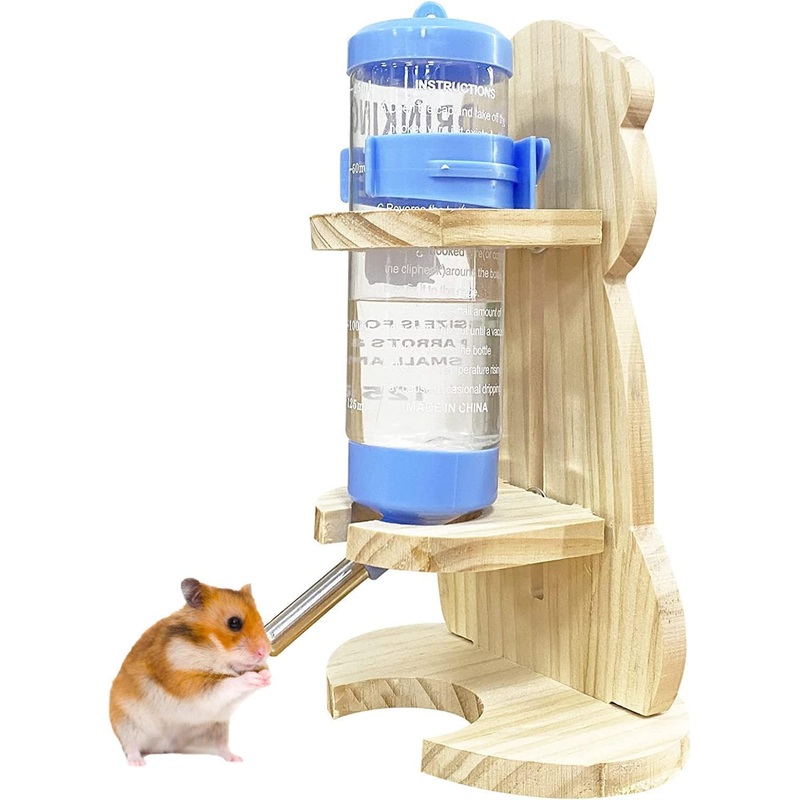 Hamster Water Bottle with Stand Wooden Small Animals Water Bottle Holder for Hamsters Mice Gerbils Guinea Pigs Rats Pattern B
