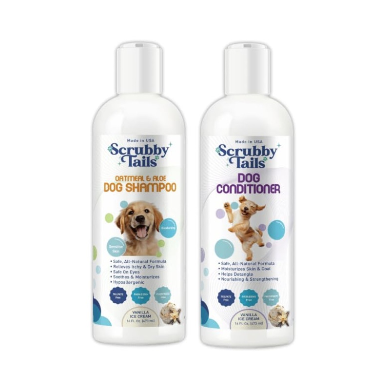 Natural Oatmeal Dog Shampoo & Conditioner Set for Itchy & Sensitive Skin – Vanilla Ice Cream Scent, Made in USA