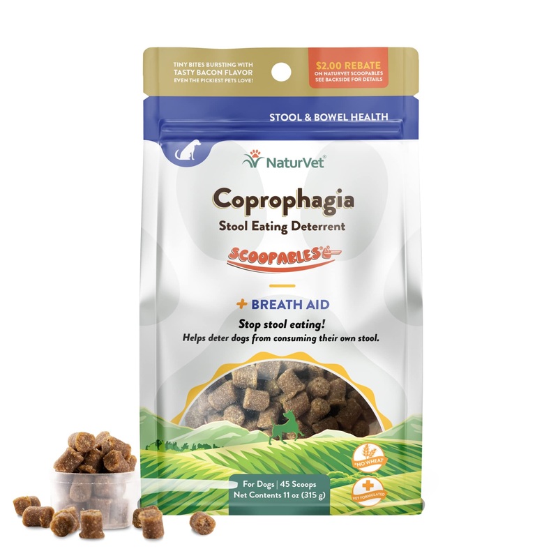 NaturVet Scoopables Coprophagia for Dogs – No Poop Eating for Dogs – Stool Eating Deterrent Supplement with Probiotic & Digestive Enzymes – Hickory Smoked Bacon Flavored | 11oz Bag