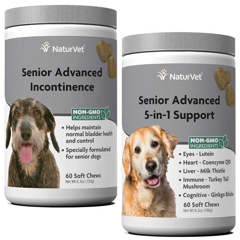 NaturVet Senior Advanced Incontinence Dog Supplement  Helps Support Dogs Bladder Control Normal Urination  60 Ct. Soft Chews – Senior Advanced 5-in-1 Support Dog Supplement – 60 Soft Chews
