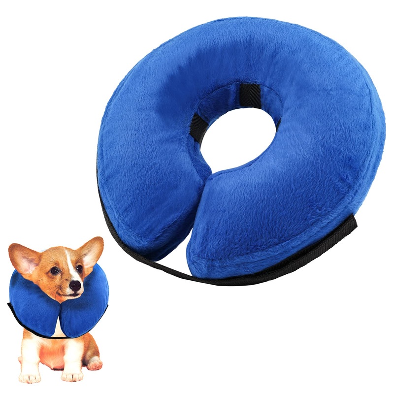 Soft Dog Surgery Collar, Inflatable Dog Neck Recovery Donut Pillow Collar for Dogs and Cats After Surgery, Preventing Pets from Touching Wounds (Blue, Cotton)