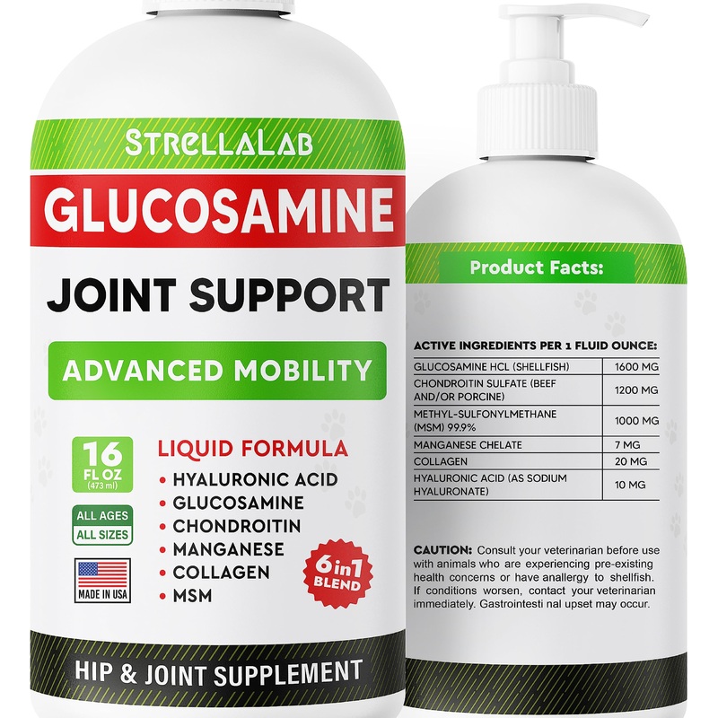 StrellaLab Liquid Glucosamine for Dogs (16 OZ) – All-Natural Hip & Joint Supplement for Dogs, Glucosamine Chondroitin Liquid, MSM & Collagen for Dogs Mobility, Joint Pain Relief for Small & Large Dogs