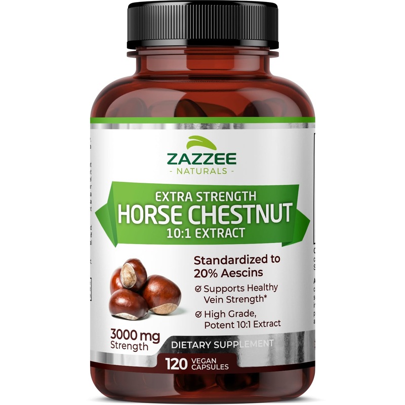 Zazzee Extra Strength Horse Chestnut 10:1 Extract, 3000 mg Strength, 20% Aescins, 4 Month Supply, 120 Vegan Capsules, Concentrated and Standardized 10X Extract, All-Natural, Non-GMO, Made in The USA
