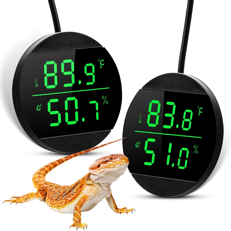 2 Pack LED Digital Reptile Thermometer and Humidity Gauge Reptile Tank Accessories for Reptile Snake Tank Accessories Pet Rearing Box with USB Power Supply, Fahrenheit Black