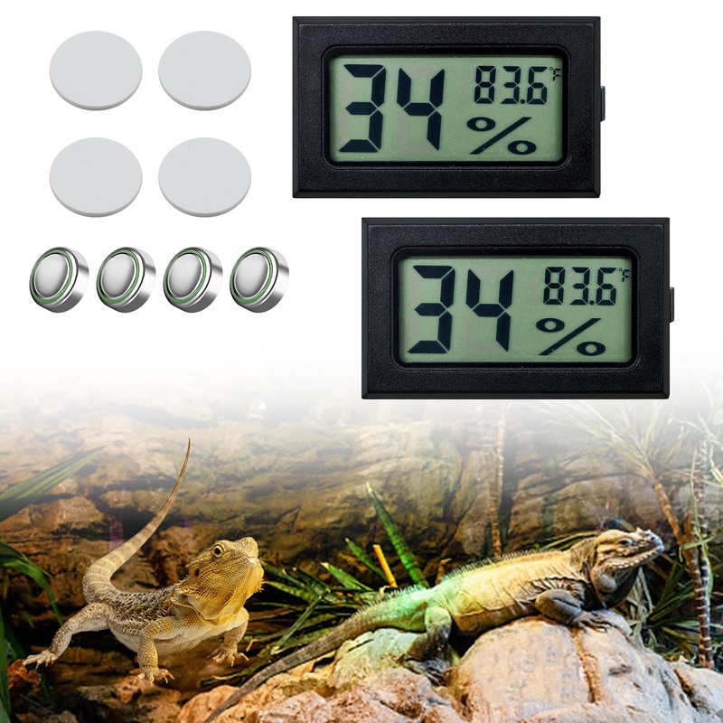 2PCS Mini Digital Thermometer Hygrometer, Rectangle Reptile Thermometer and Humidity Gauge, with Fahrenheit () for Jumping Spider, Leopard Gecko, Hermit Crab, Gecko, Ball Python, Lizard