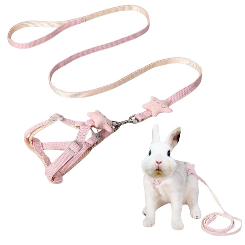 Adjustable Rabbit Harness Leash Bunny Harness for Pet Walk Running Jogging Leash Harness for Bunny Cat Puppy Kitten Ferret and Other Small Pet (Pink,Small) Pink