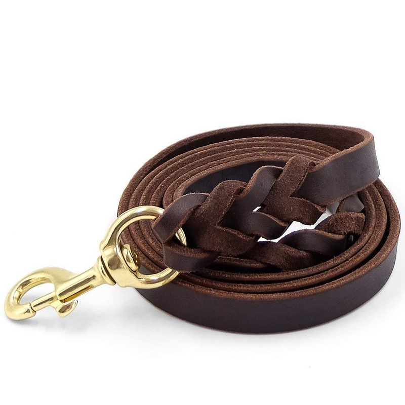 Fairwin Leather Dog Leash 6 Foot – Braided Heavy Duty Training Leash for Large Medium Small Dogs Running and Walking M:Width:5/8″ Brown