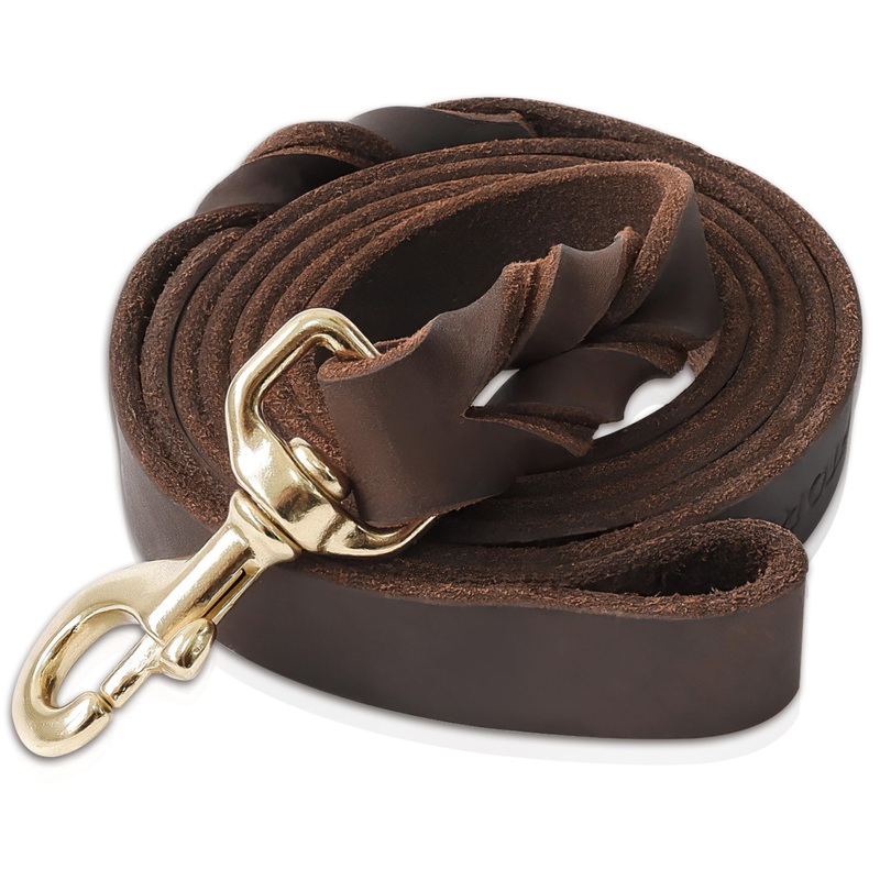Leather Dog Leash 6ftx1inch,Braided Leather Leash for Dogs,Soft Leather Training Dog Leash,Strong Leather Leash for Small Medium Large Breed Dogs(Brown) 6FT*1In