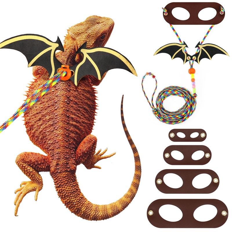LIKZINWA Bearded Dragon Lizard Leash Harness,4 Size Pack Adjustable Small Animal Harness for Reptile and Small pet (New Dinosaur Wing) New Dinosaur Wing