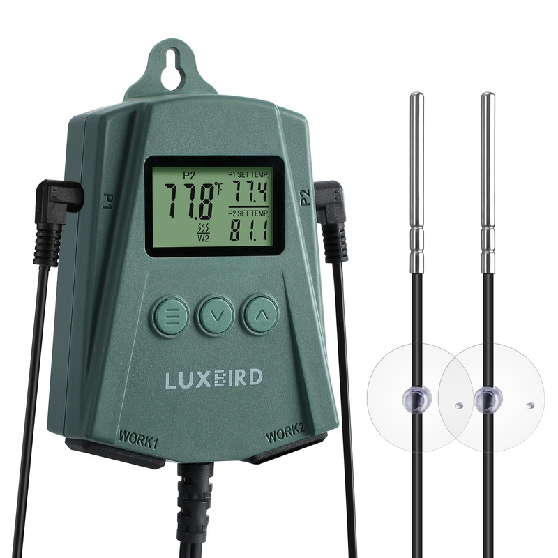 LUXBIRD Reptile Thermostat Controller (250w Per Outlet), Digital Thermostat for Turtles, Lizards, Frogs, and Other Reptiles