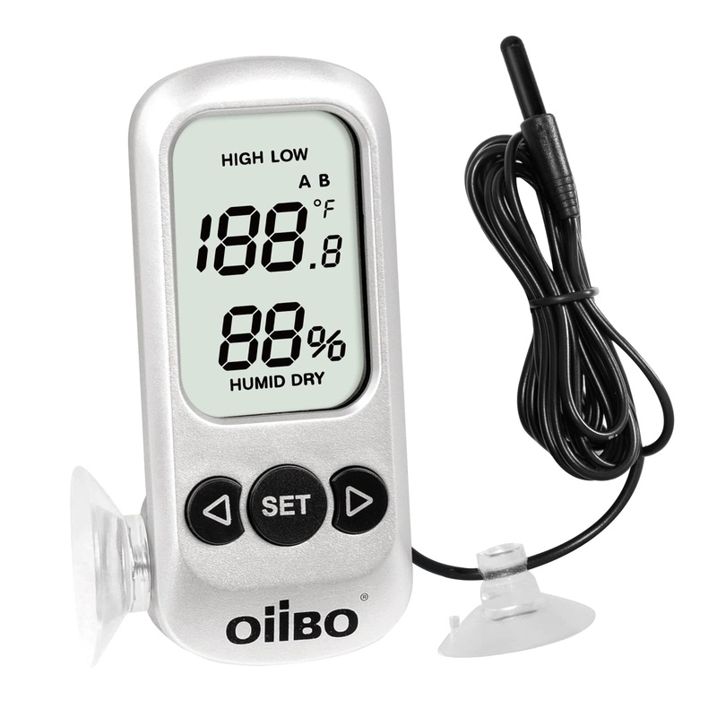 OIIBO Reptile Tank Digital Thermometer Hygrometer with Alarm,High Precision Sensitive Temperature and Humidity Meter Gauge with Probe for Rearing Box Reptile Terrarium, Large Screen & 3-Sides Mounting 1-Pack