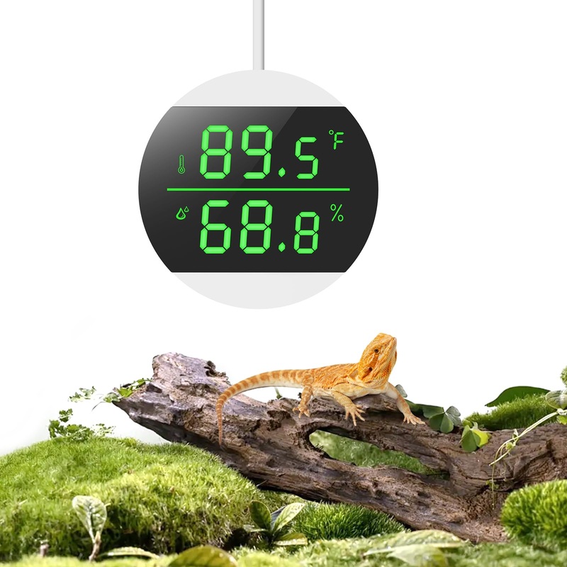 Reptile Tank Thermometer, USB Power Supply LED Digital Reptile Thermometer Hygrometer, 10s Refresh Speed, 1.8 High Precision, Terrarium Thermometers for Reptile (Power Plug not Included)